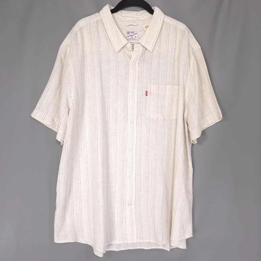 LEVIS New Men's‎ Shirt Standard XXL Sunset Striped LINEN Blend Ivory 86624-0065